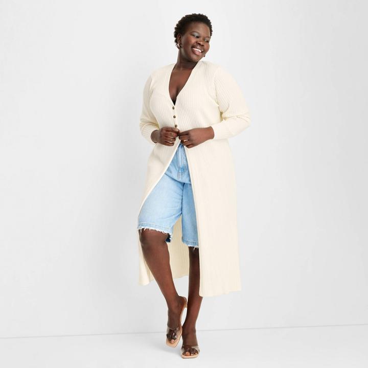 Women's Long Sleeve Ribbed Duster - Future Collective With Gabriella Karefa-johnson Cream