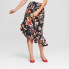 Women's Floral Print Asymmetrical Ruffle Hem Skirt - Loramendi - Navy