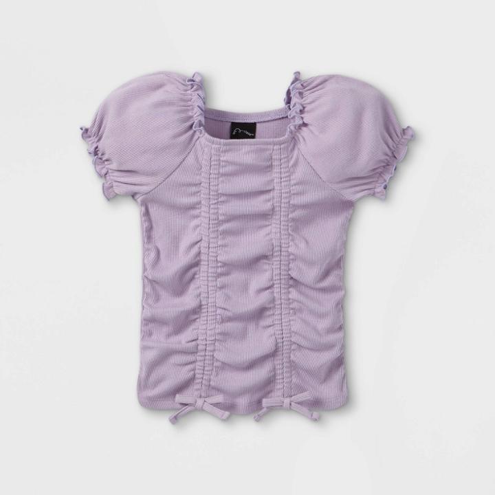 Toddler Girls' Ribbed Ruched Short Sleeve Shirt - Art Class Light Purple