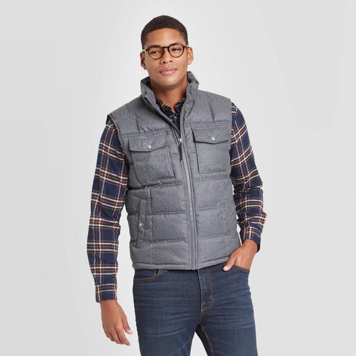 Men's Fullzip Midweight Puffer Vest - Goodfellow & Co Charcoalgray