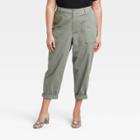 Women's Plus Size High-rise Utility Ankle Pants - A New Day Green
