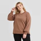 Women's Plus Size Crewneck Fleece Sweatshirt - Ava & Viv Brown X, Women's