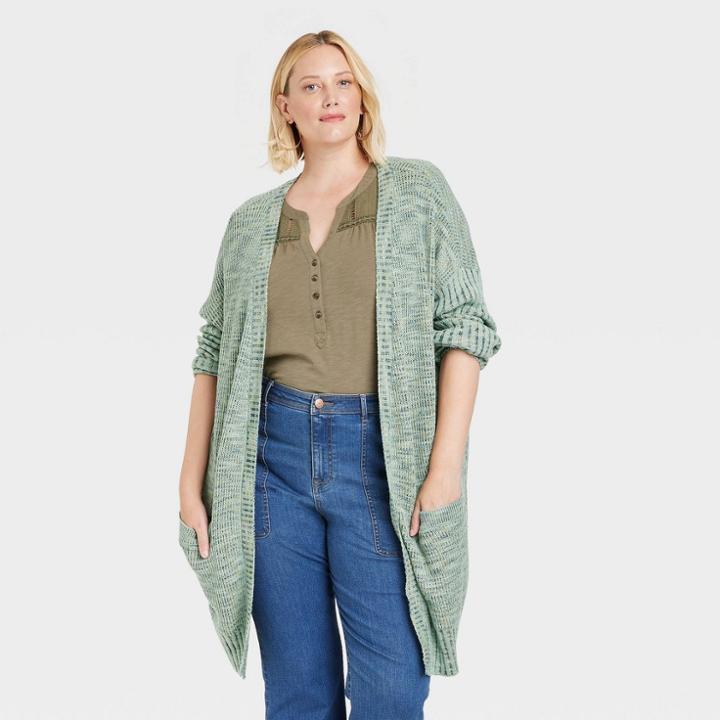 Women's Plus Size Marled Open-front Cardigan - Knox Rose Green