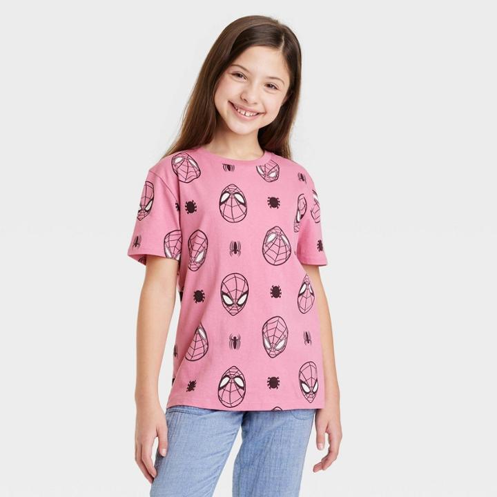 Girls' Spider-man Short Sleeve Graphic T-shirt - Pink