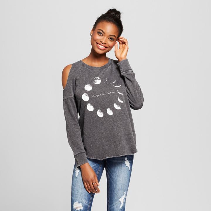 Women's Moon Art Cold Shoulder Pullover Burnout Sweatshirt - Grayson Threads (juniors') - Black