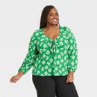 Women's Long Sleeve Sweetheart Neck Tie-front Jersey T-shirt - Ava & Viv Green