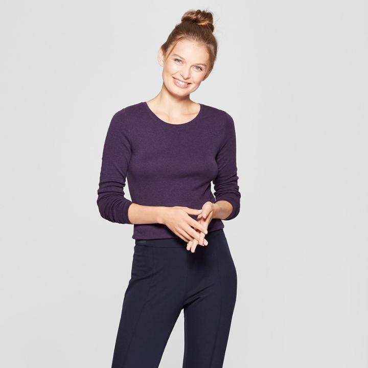 Women's Fitted Long Sleeve Crew T-shirt - A New Day Purple Heather