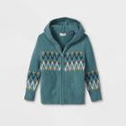 Toddler Boys' Jacquard Knit Hooded Zip-up Sweater - Cat & Jack Teal Blue