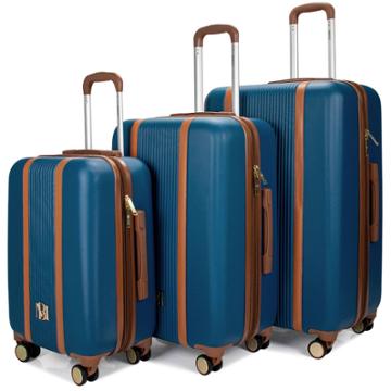 Badgley Mischka Mia Expandable Hardside Checked 3pc Luggage Set - Navy, Blue
