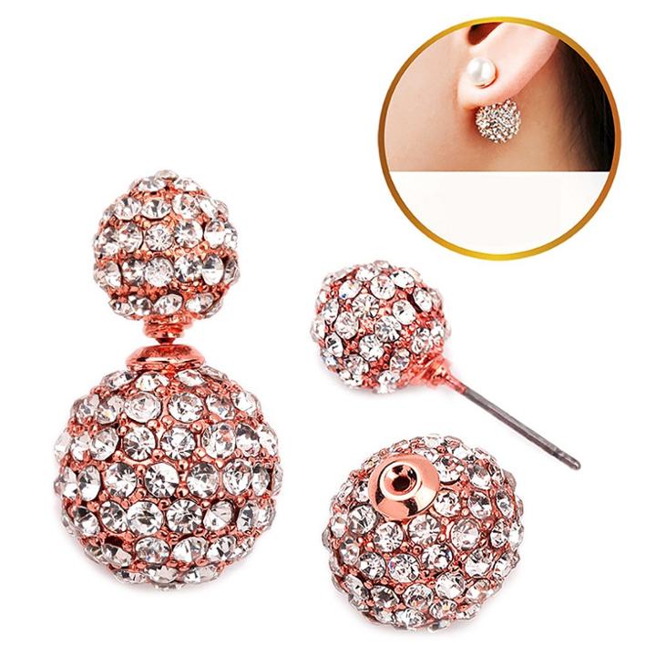 Zirconmania Women's Zirconite Crystal Pave Peekaboo Earring - Pink, Rose Gold