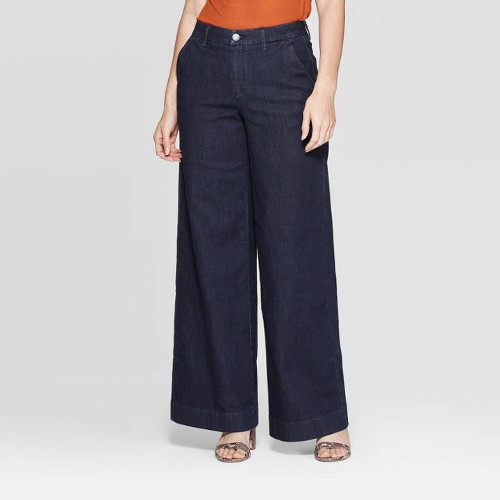 Women's High-rise Regular Fit Wide Leg Pants - A New Day Indigo 16, Women's, Blue