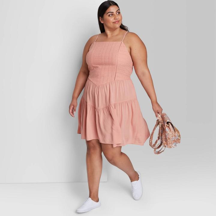 Women's Plus Size Sleeveless Tiered Skater Dress - Wild Fable Pink Rose