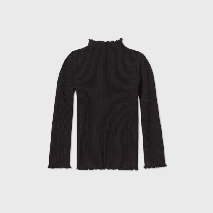 Toddler Girls' Long Sleeve Ribbed Mock Neck T-shirt - Art Class Black