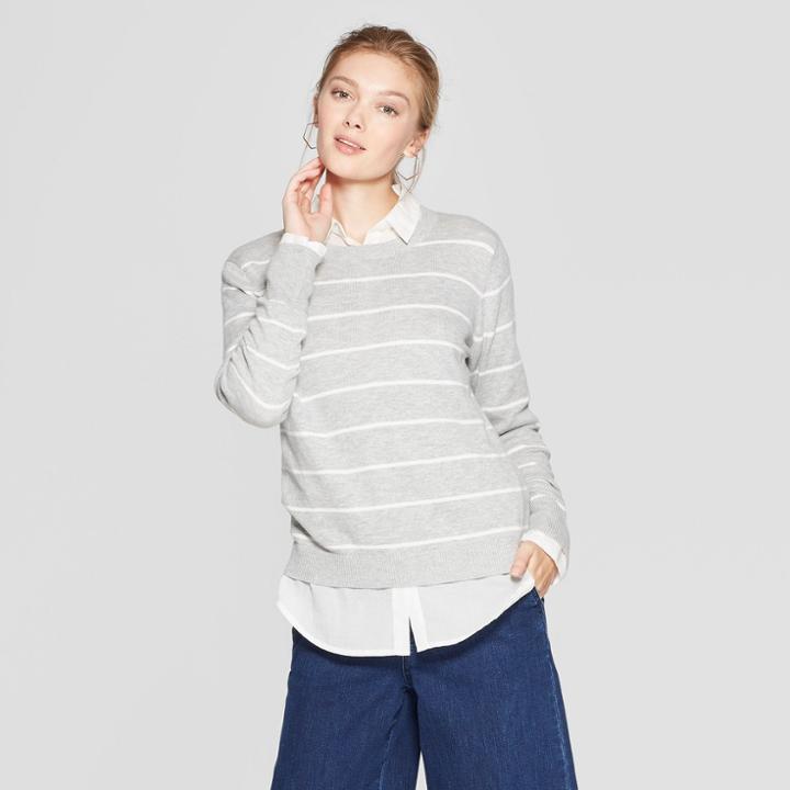 Women's Striped Pullover Sweater - A New Day Gray/cream