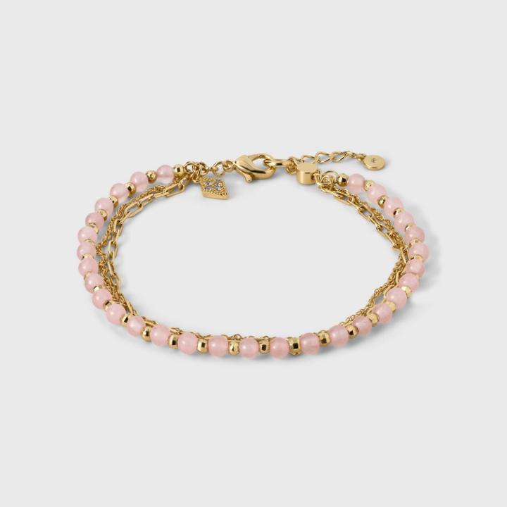 14k Gold Dipped Cubic Zirconia Rose Quartz Beaded Bracelet - A New Day