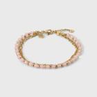 14k Gold Dipped Cubic Zirconia Rose Quartz Beaded Bracelet - A New Day