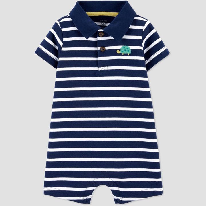 Baby Boys' One Piece Turtle Striped Romper - Just One You Made By Carter's Blue Newborn, Gray