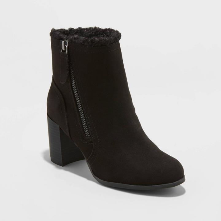 Women's Carmelo Microsuede Sherpa Lined Booties - A New Day Black