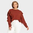 Women's Plus Size Ruffle Sweatshirt - A New Day Brown