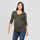 Maternity Long Sleeve V-neck Side Shirred T-shirt - Isabel Maternity By Ingrid & Isabel Safari Green L, Women's,