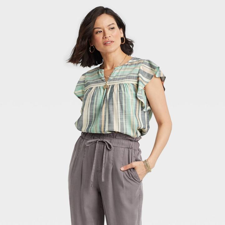 Women's Short Sleeve Multi Striped Top - Knox Rose Blue