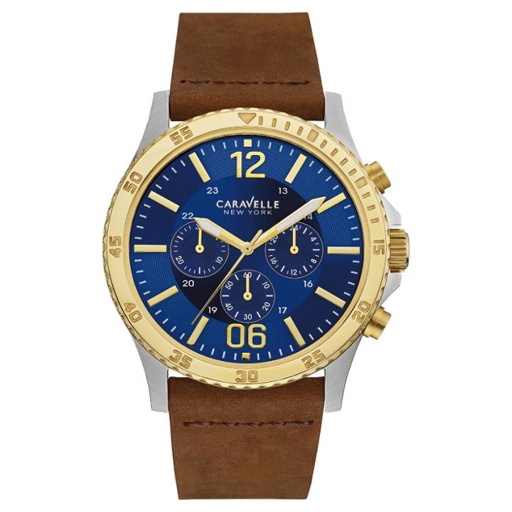 Caravelle New York By Bulova Men's Chronograph Brown Leather Strap Watch