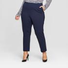 Women's Plus Size Pull On Slim Ankle Ponte Pants - Ava & Viv Navy (blue)