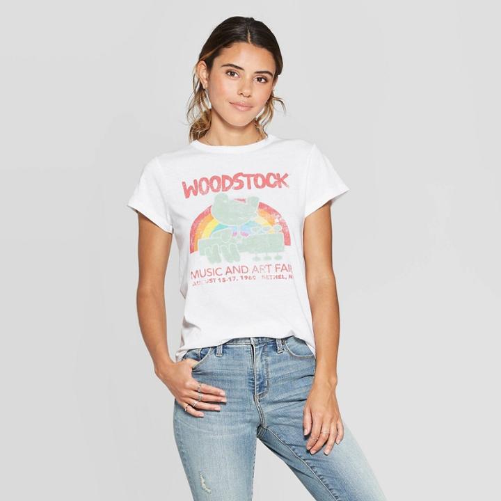 Target Women's Woodstock Music & Art Fair Short Sleeve Graphic T-shirt (juniors') - White