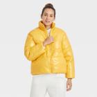 Women's Short Wet Look Puffer Jacket - A New Day Yellow