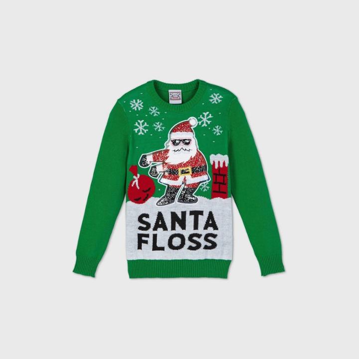 Well Worn Boys' 'santa Floss' Pullover Sweater - Green