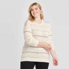 Women's Plus Size Crewneck Striped Pullover Sweater - Ava & Viv Cream X, Women's, Beige