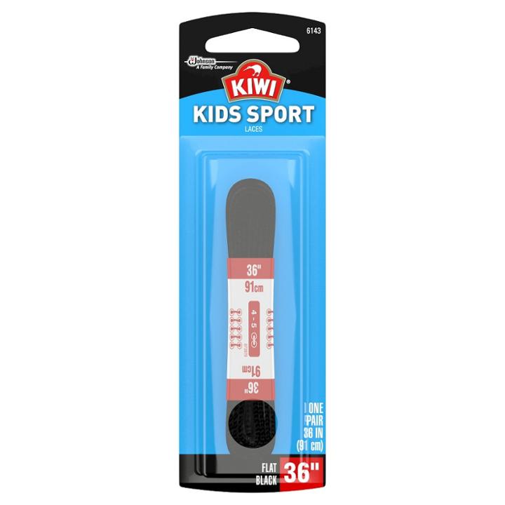 Kiwi Kids Sport Flat Laces Black 36 2 Pairs, Kids Unisex