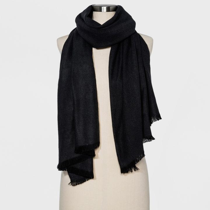 Men's Striped Acrylic Twill Woven Scarf - Goodfellow & Co Dark Gray