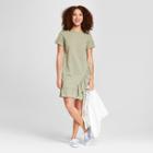 Women's Short Sleeve Asymmetrical Ruffle Hem T-shirt Dress - A New Day Olive Heather