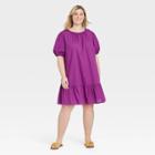 Women's Plus Size Pleated Puff Sleeve Dress - Ava & Viv Purple X