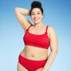 Juniors' Plus Size Ribbed Knot-strap Bralette Bikini Top - Xhilaration Red X