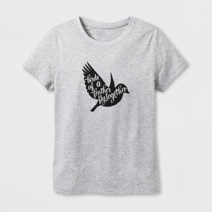 Shinsung Tongsang Women's Short Sleeve 'birds Of A Feather' Graphic T-shirt - Heather Gray