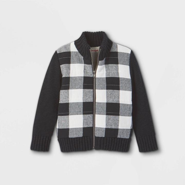 Toddler Boys' Buffalo Check Sherpa Lined Zip-up Bomber Jacket - Cat & Jack Black