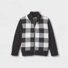 Toddler Boys' Buffalo Check Sherpa Lined Zip-up Bomber Jacket - Cat & Jack Black