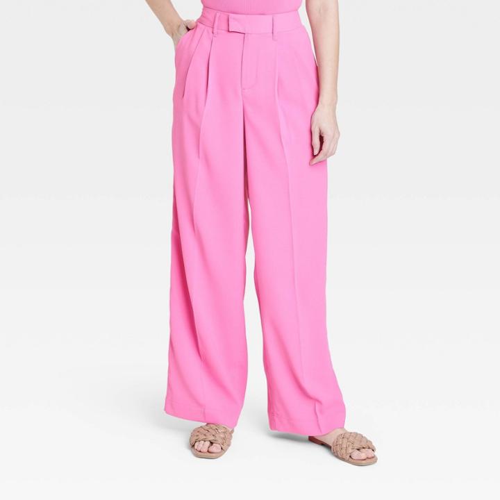 Women's High-rise Wide Leg Fluid Pants - A New Day Pink