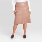 Women's Plus Size Mid-rise Faux Leather A Line Midi Skirt -prologue Brown