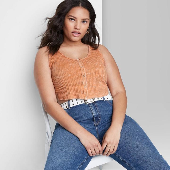 Women's Plus Size Button-front Knit Tiny Tank Top - Wild Fable Brown