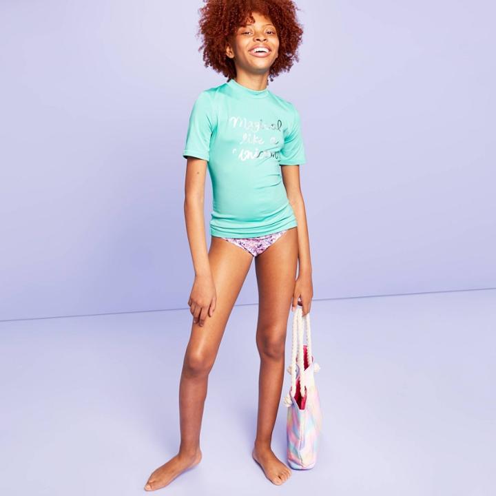 Petitegirls' Short Sleeve Magical Like A Unicorn Rash Guard - More Than Magic Pink Xs, Girl's, Blue