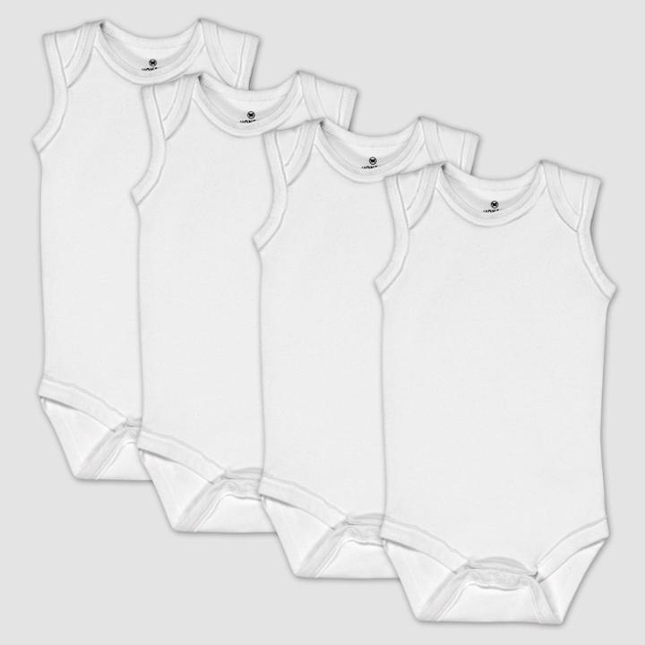 Honest Baby 4pk Organic Cotton Sleeveless Bodysuit - White Newborn