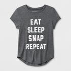 Plus Size Grayson Social Girls' 'eat Sleep Snap Repeat' Graphic Short Sleeve T-shirt - Charcoal Gray