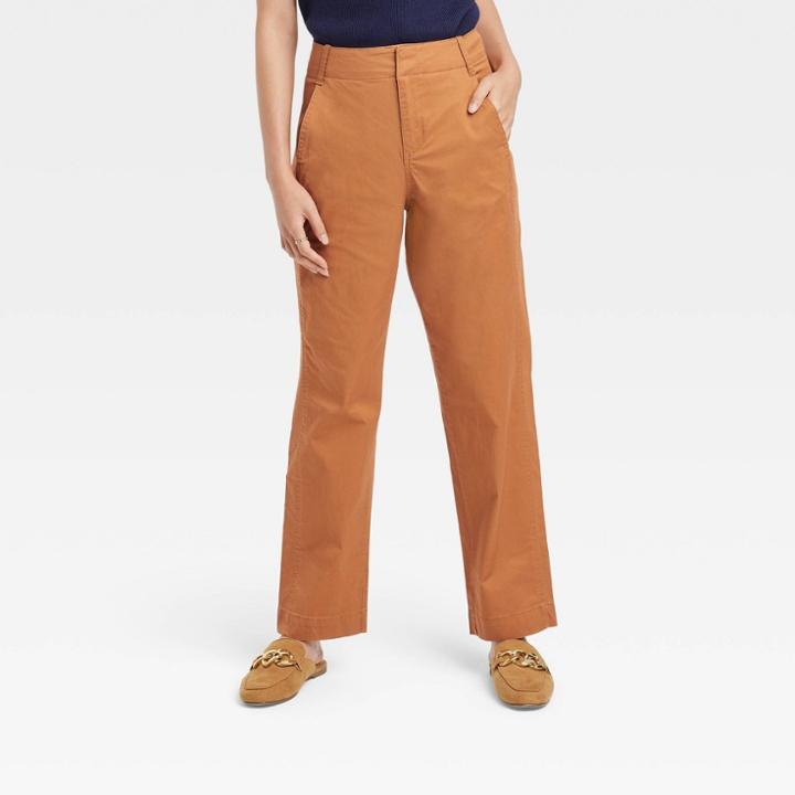 Women's Straight Leg Chino Pants - A New Day Brown