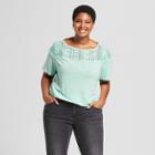 Women's Plus Size Short Sleeve Embellished T-shirt - Ava & Viv Aqua (blue) X