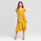 Women's Ruffle Short Sleeve Wrap Dress - A New Day Gold Xs, Women's, Green