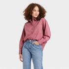 Women's Long Sleeve Button-down Boyfriend Shirt - A New Day Purple