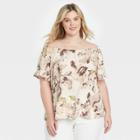 Women's Plus Size Floral Print Short Sleeve Off The Shoulder Top - Knox Rose Ivory
